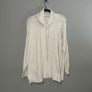 Pure Jill Speckled Cowl Tie Neck Pullover‎ Sweater Cream Relaxed Fit Womens L